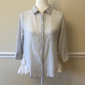 Anthropologie Holding Horses Blue and White Stripe 3/4 Sleeve Button Down Size 6